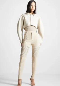 Vegan Leather And Suede Ribbed Leggings