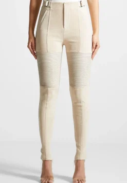 Vegan Leather And Suede Ribbed Leggings