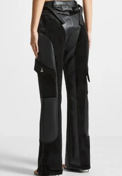 Vegan Leather And Velvet Cargo Pants