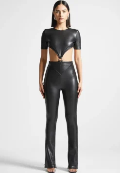 Vegan Leather Backless Jumpsuit