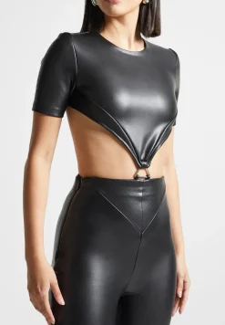 Vegan Leather Backless Jumpsuit