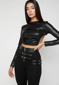 Vegan Leather Backless Top