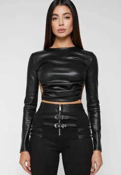 Vegan Leather Backless Top