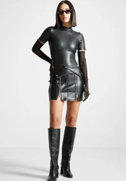 Vegan Leather Biker Mini Skirt