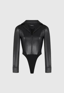 Vegan Leather Blazer Bodysuit