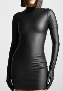 Vegan Leather Bodycon Dress With Gloves