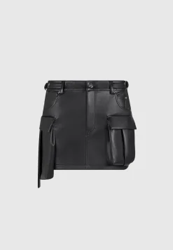 Vegan Leather Cargo Mini Skirt