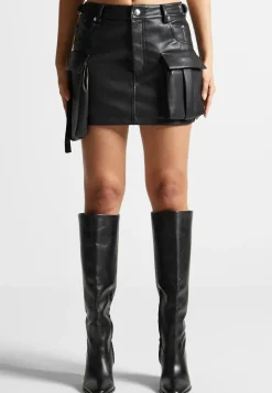 Vegan Leather Cargo Mini Skirt