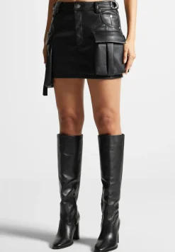 Vegan Leather Cargo Mini Skirt