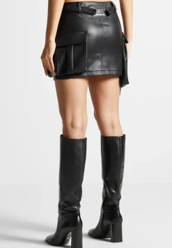Vegan Leather Cargo Mini Skirt