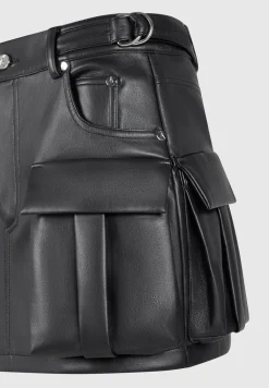 Vegan Leather Cargo Mini Skirt