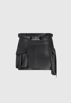 Vegan Leather Cargo Mini Skirt