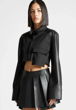 Vegan Leather Contrast Cropped Shirt