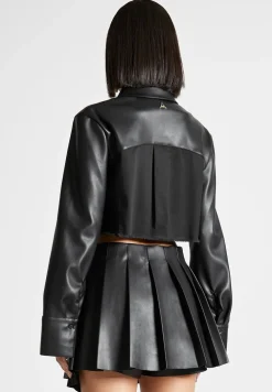 Vegan Leather Contrast Cropped Shirt