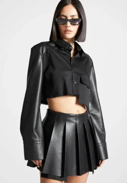 Vegan Leather Contrast Cropped Shirt
