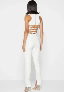 Vegan Leather Corset Lace Up Jumpsuit