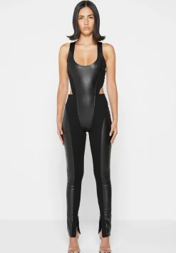 Vegan Leather Corset Lace Up Jumpsuit