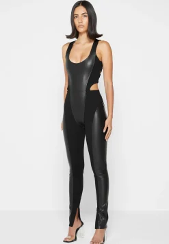 Vegan Leather Corset Lace Up Jumpsuit