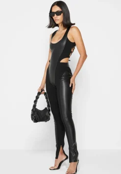 Vegan Leather Corset Lace Up Jumpsuit