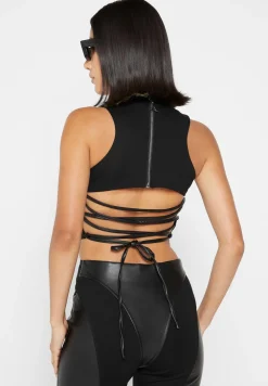 Vegan Leather Corset Lace Up Jumpsuit