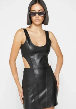 Vegan Leather Corset Mini Dress