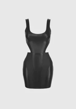 Vegan Leather Corset Mini Dress