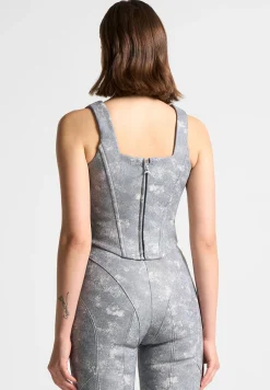 Vegan Leather Denim Effect Corset Top