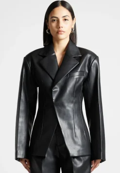 Vegan Leather Double Breasted Blazer