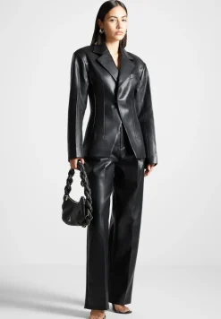 Vegan Leather Double Breasted Blazer