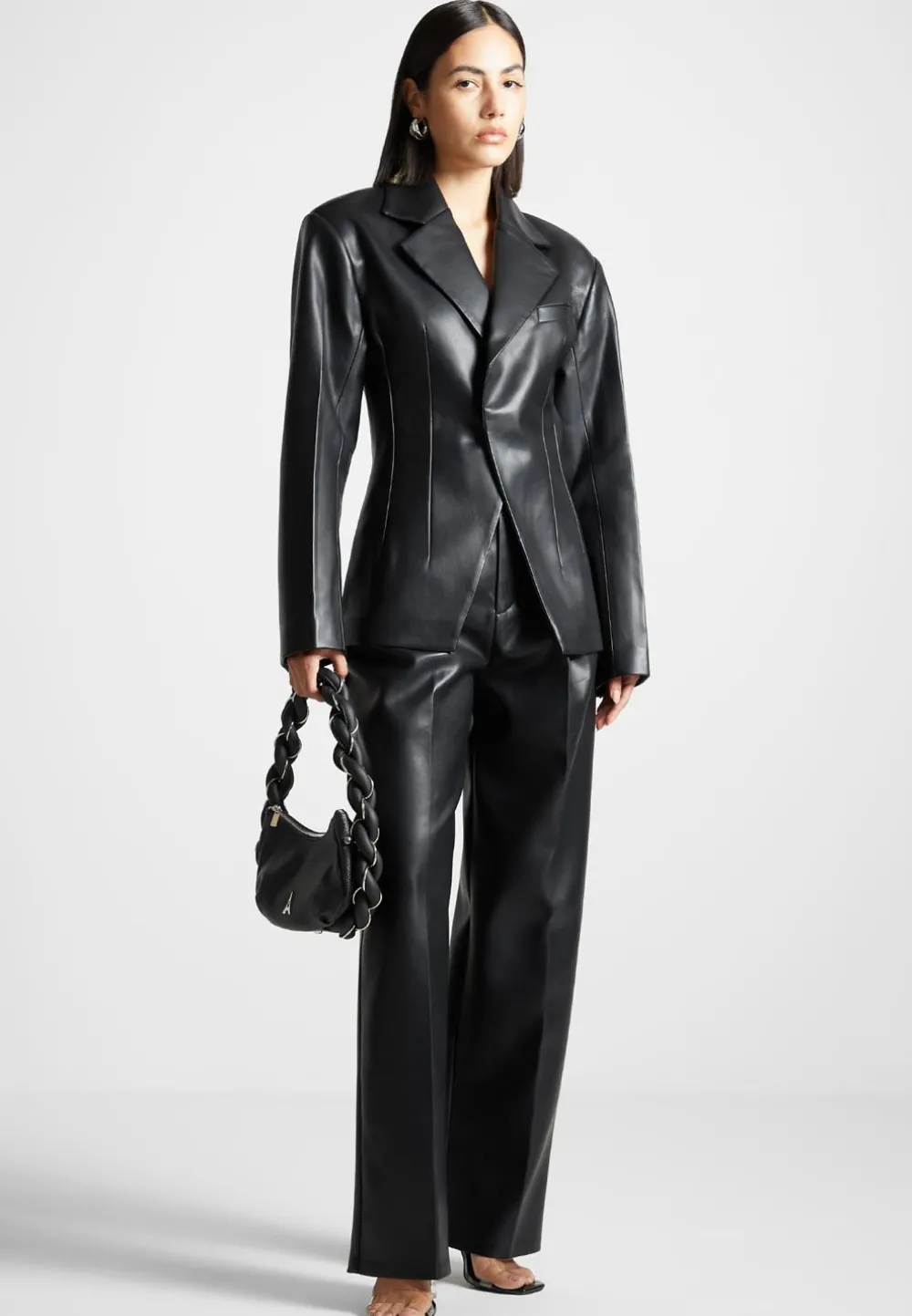 Vegan Leather Double Breasted Blazer