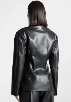 Vegan Leather Double Breasted Blazer