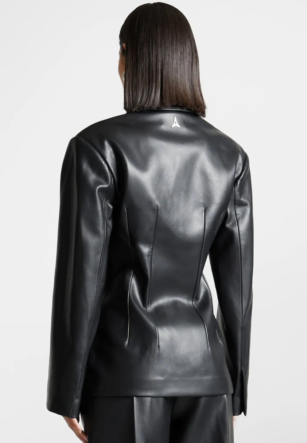 Vegan Leather Double Breasted Blazer