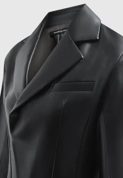 Vegan Leather Double Breasted Blazer