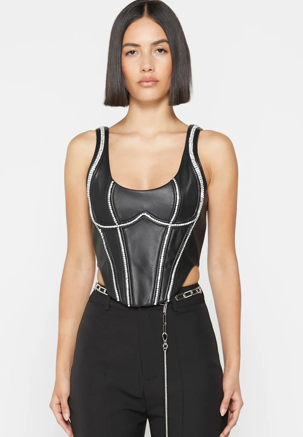 Vegan Leather Embellished Corset Top