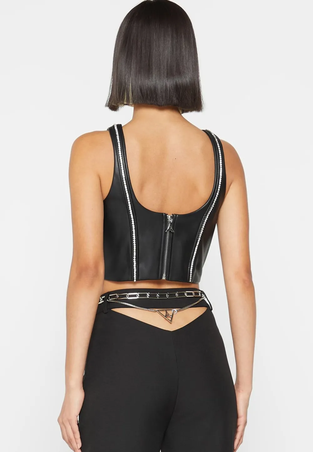 Vegan Leather Embellished Corset Top