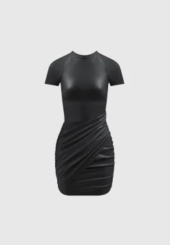 Vegan Leather Gathered Dress