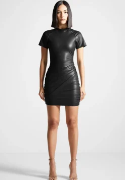 Vegan Leather Gathered Dress