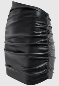 Vegan Leather Gathered Mini Skirt