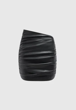 Vegan Leather Gathered Mini Skirt