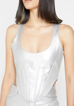Vegan Leather Metallic Corset Top