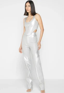 Vegan Leather Metallic Corset Top