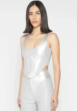 Vegan Leather Metallic Corset Top