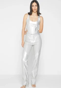 Vegan Leather Metallic Trousers