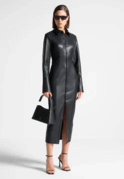 Vegan Leather Midaxi Shirt Dress