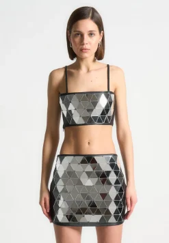 Vegan Leather Mirrored Bandeau Top