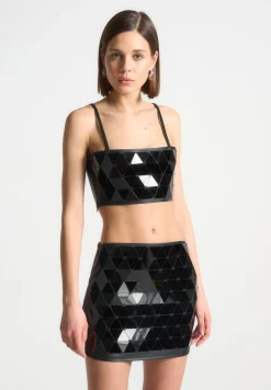 Vegan Leather Mirrored Bandeau Top
