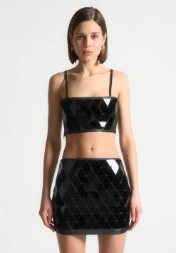 Vegan Leather Mirrored Bandeau Top