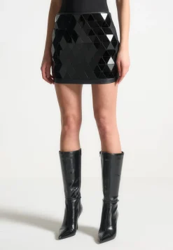 Vegan Leather Mirrored Mini Skirt