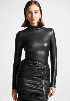 Vegan Leather Mock Neck Bodysuit