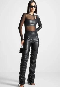 Vegan Leather Overlay Mesh Bodysuit